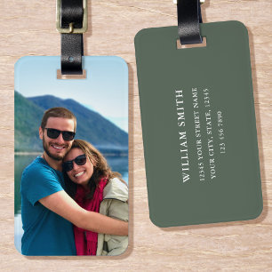 Personalized Photo Green Simple Modern Luggage Tag