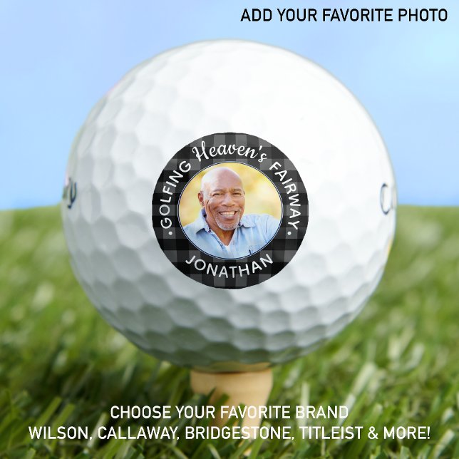 Personalized Photo Grey Plaid Golf Lover Memorial  Golf Balls (Creator Uploaded)