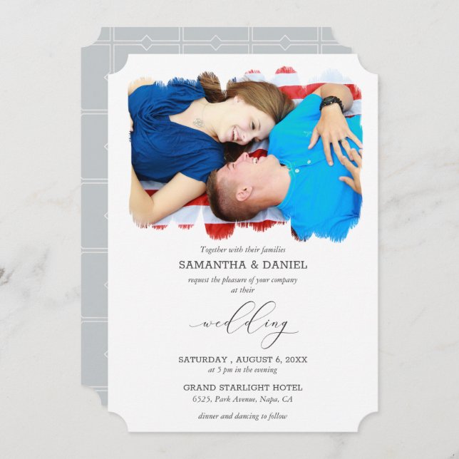 Personalized Photo Grey Typeface Script Wedding Invitation (Front/Back)