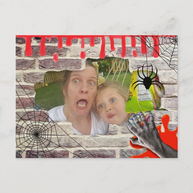 Personalized Photo Halloween Trapped Behind Wall Postcard (Front)