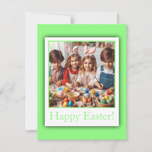 Personalized Photo Happy Easter Green Elegant Holiday Card (Front)
