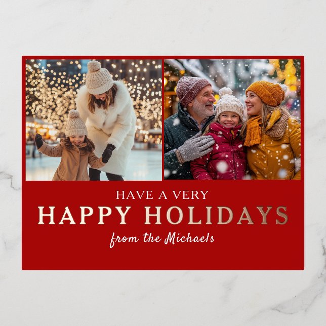 Personalized Photo Happy Holidays  Custom Festive Foil Holiday Postcard (Front)