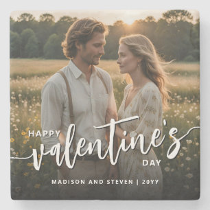 Personalized Photo Happy Valentine's Day Elegant Stone Coaster
