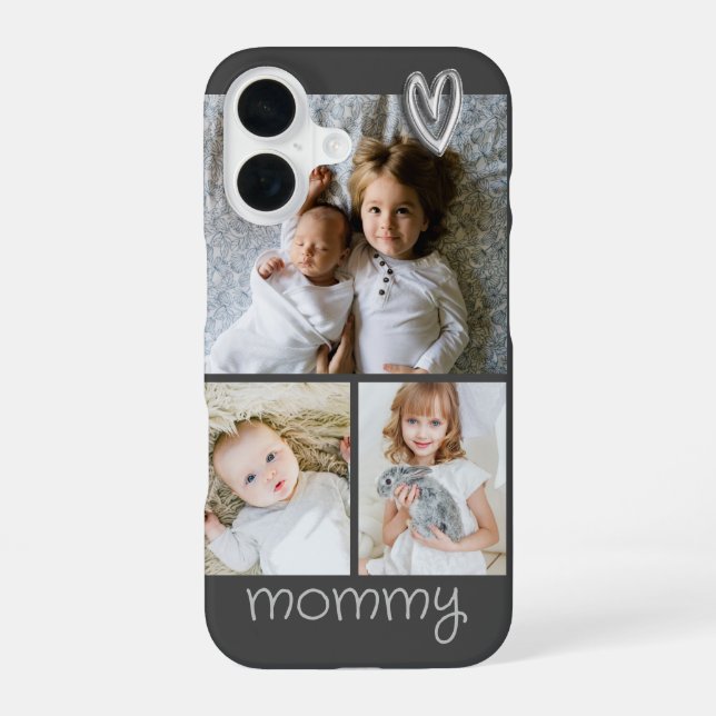 Personalized Photo Heart and Text Photo Collage iPhone 16 Case (Back)