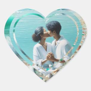 Personalized Photo Heart Beachy  Heart Sticker