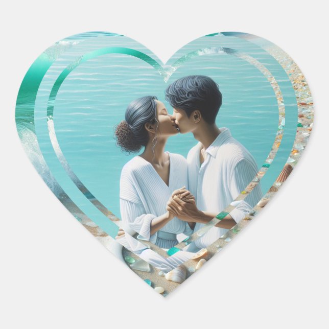 Personalized Photo Heart Beachy  Sticker (Front)
