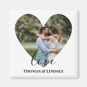 Personalized Photo Heart Frame Modern Calligraphy Magnet
