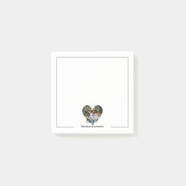Personalized Photo Heart Frame Modern Calligraphy Post-it Notes (Front)