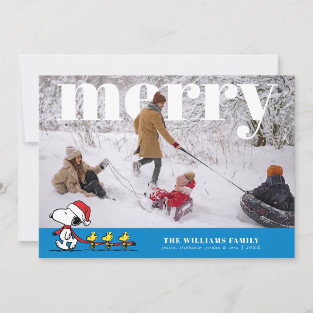 Personalized Photo Holiday Snoopy & Friends Card (Front)