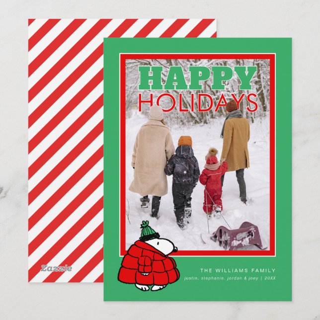 Personalized Photo Holiday Snoopy Puffer Jacket Card (Front/Back)