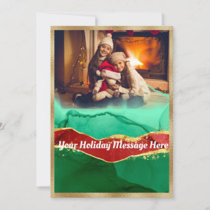 Personalized Photo Holiday Xmas Gold Alcohol Ink Card
