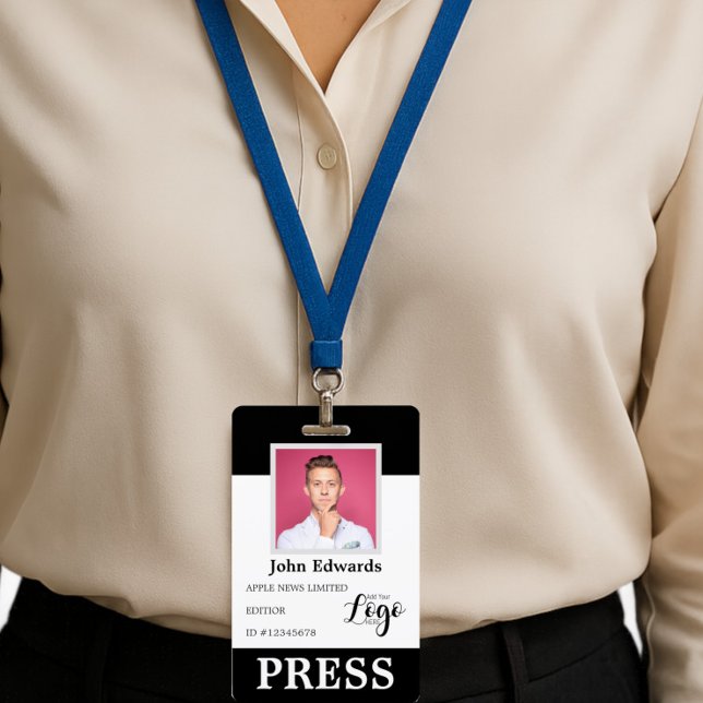 Personalized Photo ID & Logo Journalist Press Pass Badge (Creator Uploaded)