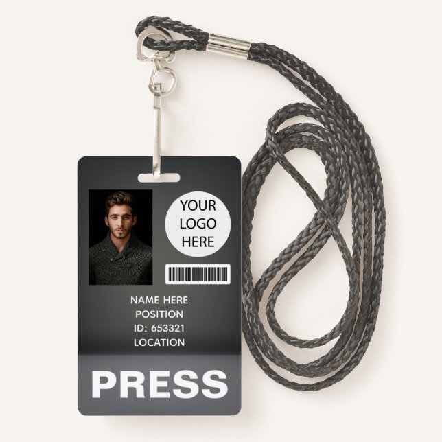 Personalized Photo ID Logo Journalist Press Pass Badge (Front with Lanyard)