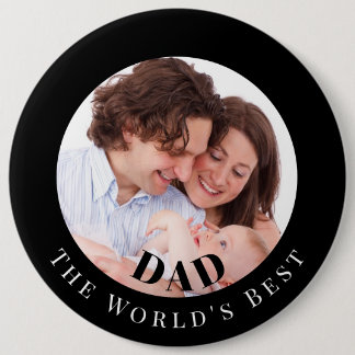 Personalized Photo in Black Circle Best Dad 6 Inch Round Button