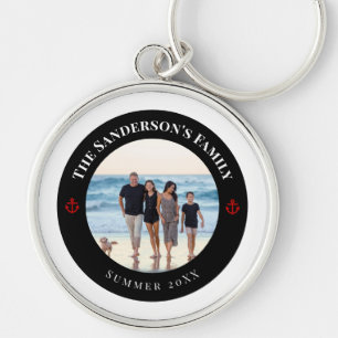 Personalized Photo in Black Circle with Red Anchor Keychain