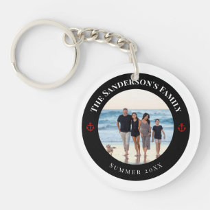 Personalized Photo in Black Circle with Red Anchor Keychain