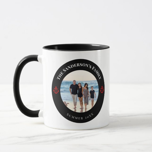 Personalized Photo in Black Circle with Red Anchor Mug (Left)