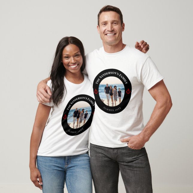 Personalized Photo in Black Circle with Red Anchor T-Shirt (Unisex)