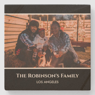 Personalized Photo in Black Frame with Texts Stone Stone Coaster