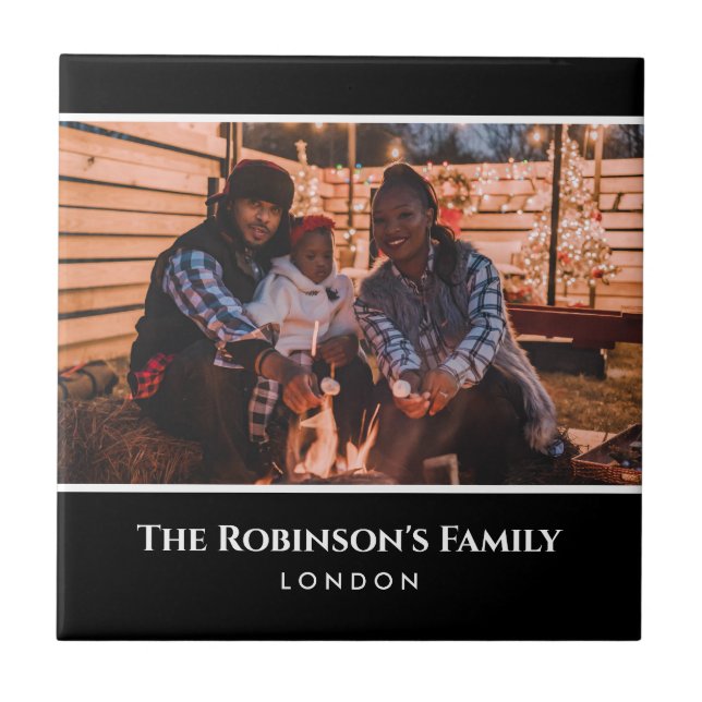 Personalized Photo in Black Frame with Texts Tile (Front)