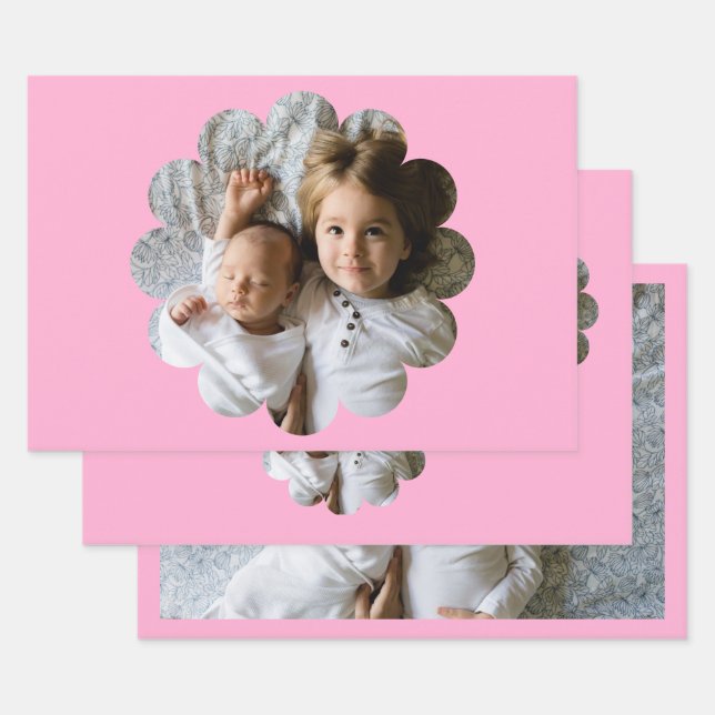 Personalized Photo in Flower Wrapping Paper Sheet (Set)