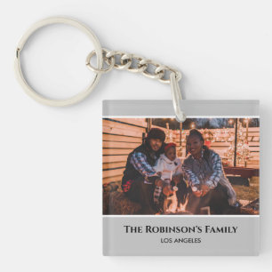 Personalized Photo in Grey Frame with Texts Keychain