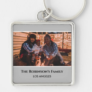Personalized Photo in Grey Frame with Texts Keychain