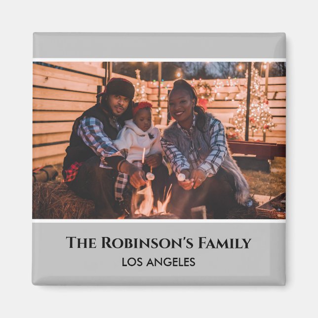 Personalized Photo in Grey Frame with Texts Magnet (Front)