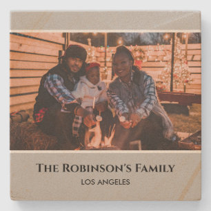 Personalized Photo in Grey Frame with Texts Stone Coaster