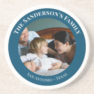 Personalized Photo in Turquoise Circle with Texts Coaster