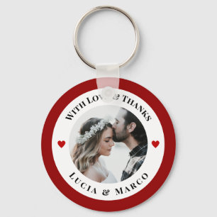 Personalized Photo in White Circle with Red Heart Keychain