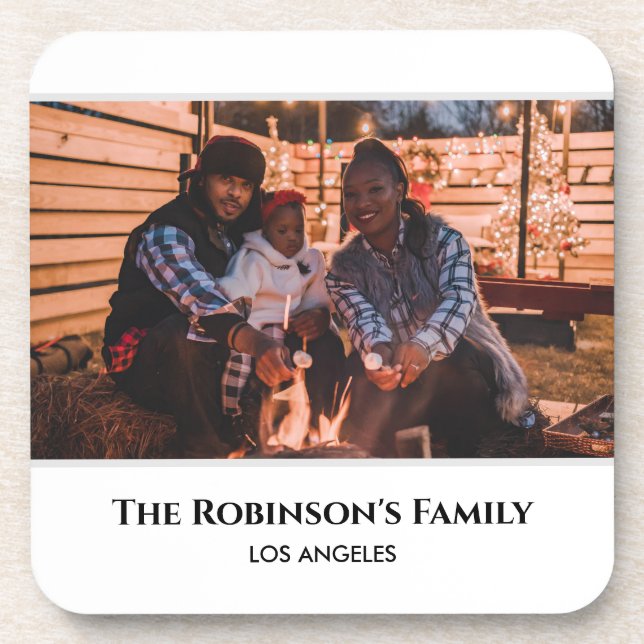 Personalized Photo in White Frame with Texts Coaster (Front)