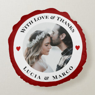 Personalized Photo in WhiteCircle with Red Heart Round Pillow