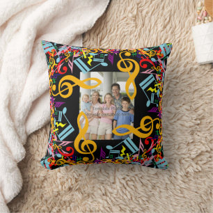 Personalized Photo Jumbled Music Notes Throw Pillow