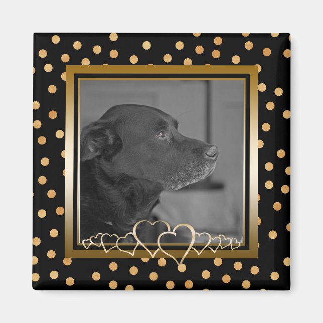 Personalized Photo Keepsake Black Gold Polka Dots Magnet (Front)