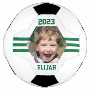 Personalized Photo Keepsake Hunter Green Stripes Soccer Ball