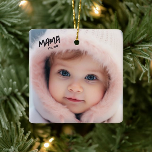 Personalized Photo Keepsake Mama Christmas Ceramic Ornament (Tree)