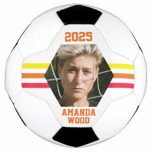Personalized Photo Keepsake Rainbow Stripes Soccer Ball