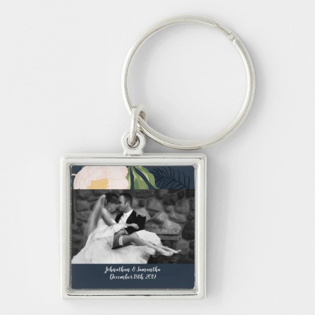 Personalized Photo Key Chain Baby Pink Cosmos on W (Front)