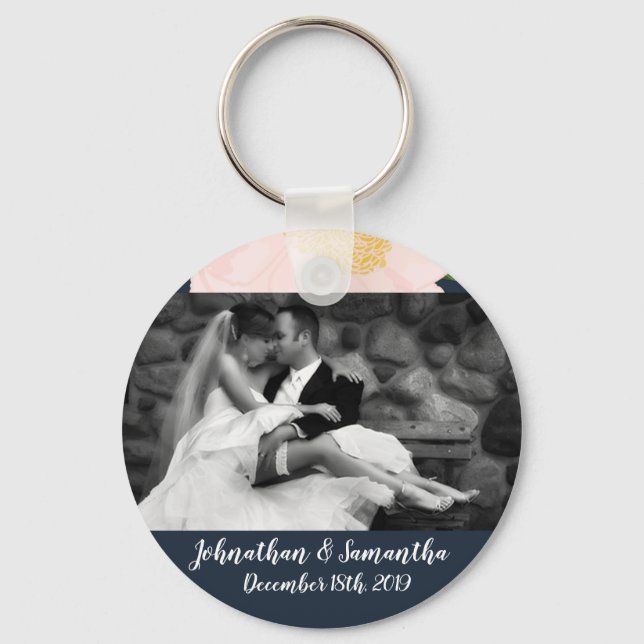 Personalized Photo Key Chain Baby Pink Cosmos on W (Front)