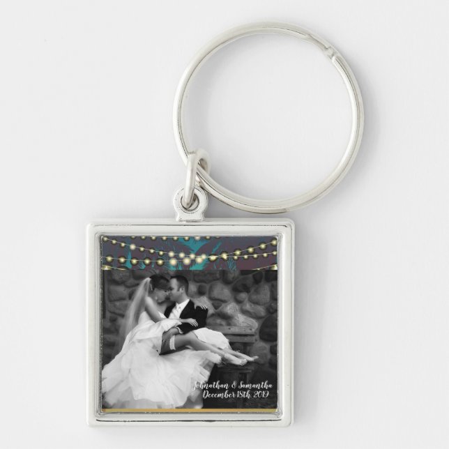 Personalized Photo Key Chain Beach Sunset Palm Tre (Front)