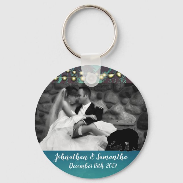 Personalized Photo Key Chain Beach Sunset Palm Tre (Front)