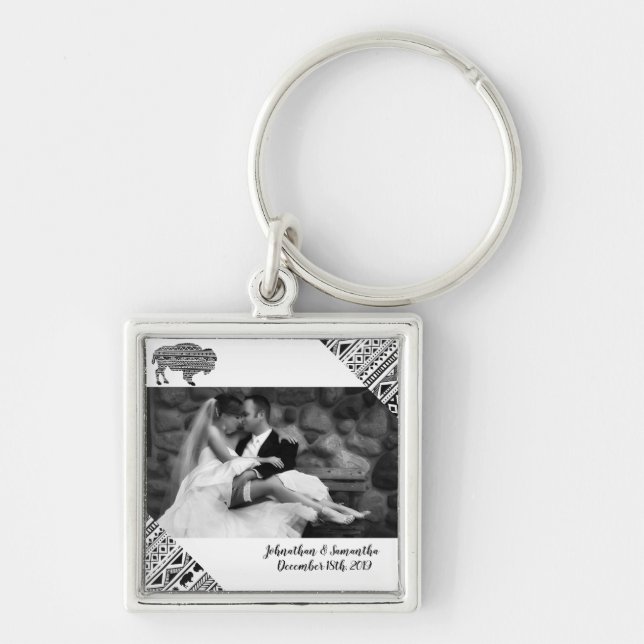 Personalized Photo Key Chain Boho Buffalo Tribal P (Front)