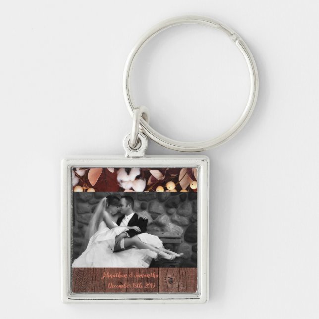 Personalized Photo Key Chain Cotton Branch on Dark (Front)