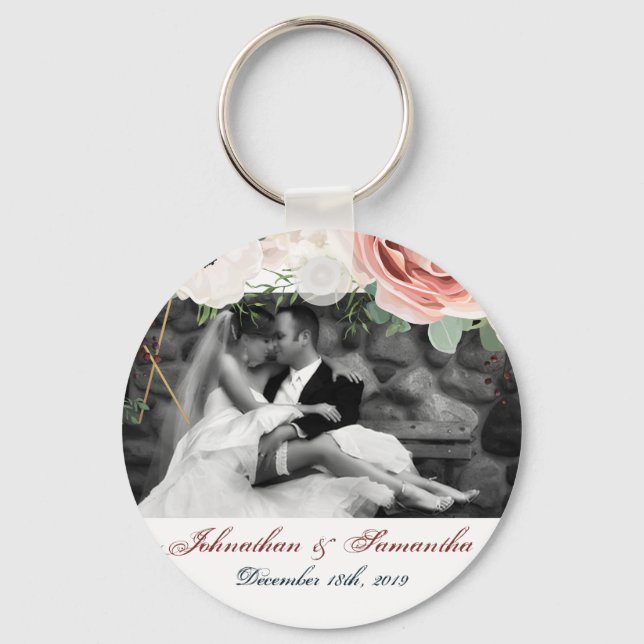 Personalized Photo Key Chain Geometric Garden Rose (Front)