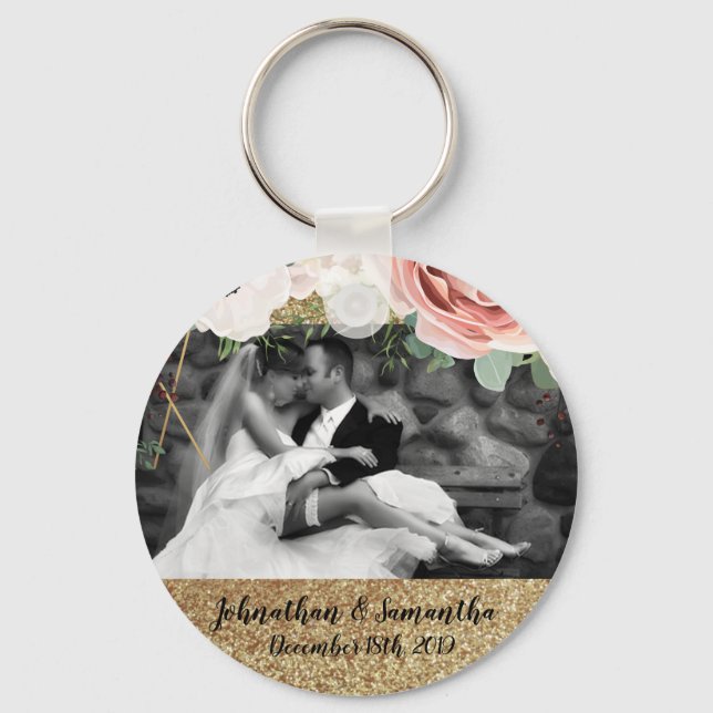 Personalized Photo Key Chain Geometric Garden Rose (Front)