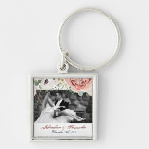 Personalized Photo Key Chain Geometric Garden Rose