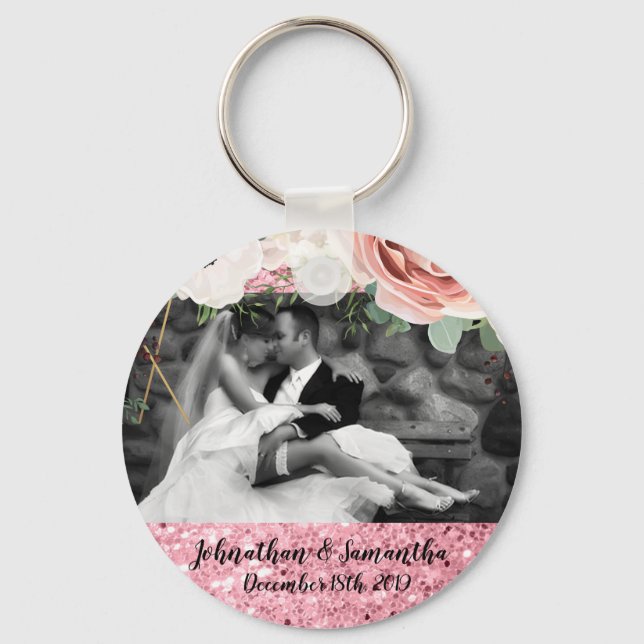 Personalized Photo Key Chain Geometric Garden Rose (Front)