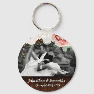 Personalized Photo Key Chain Geometric Garden Rose