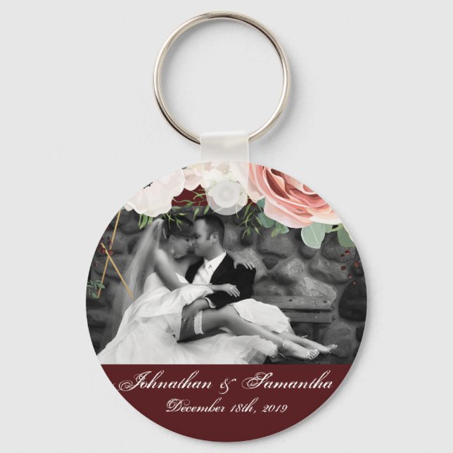 Personalized Photo Key Chain Geometric Garden Wine (Front)
